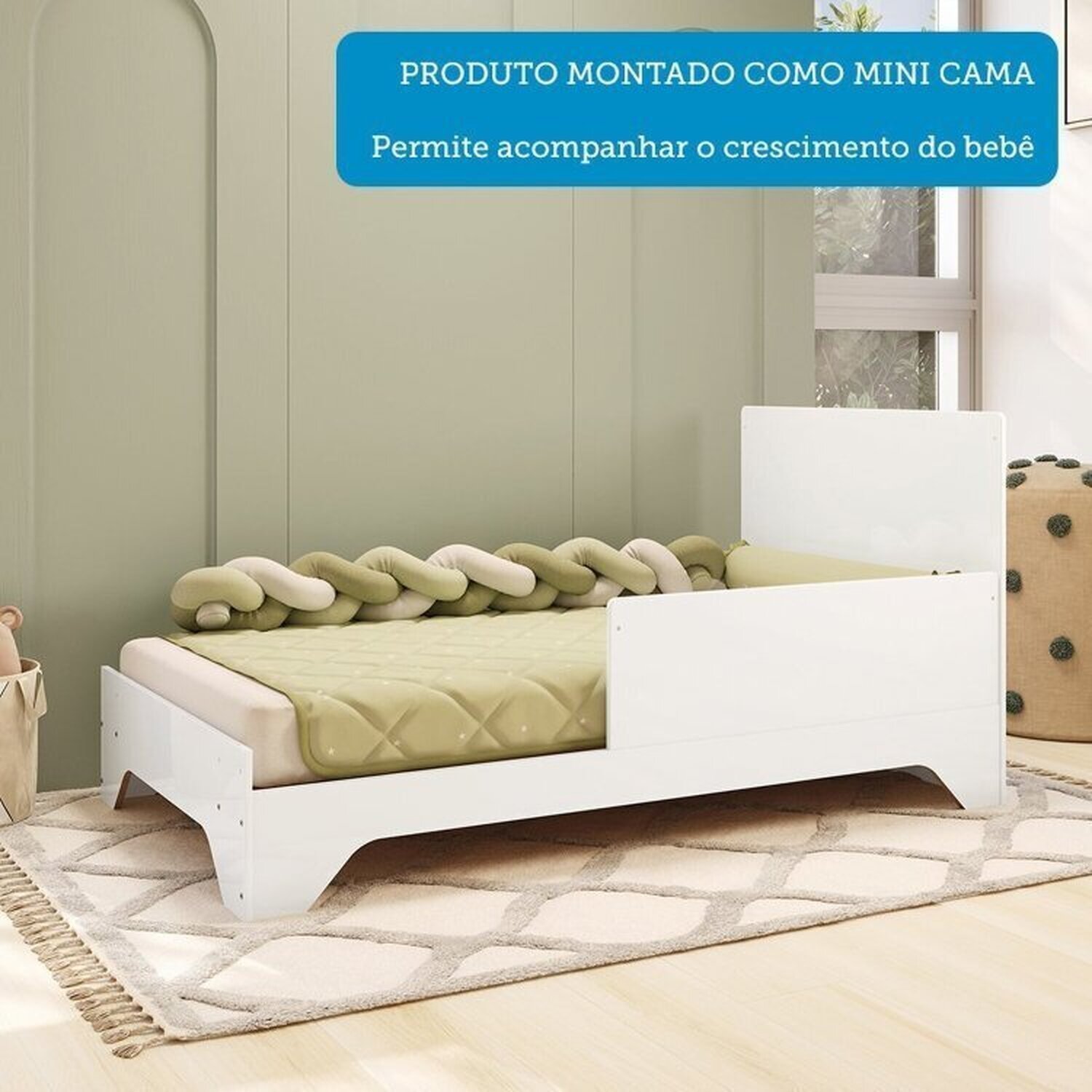 Encontraproduto.com.br - Quarto de Bebê Guarda-roupa com Janelas e Berço Minicama 100% Mdf Liam Espresso Móveis Branco Brilho