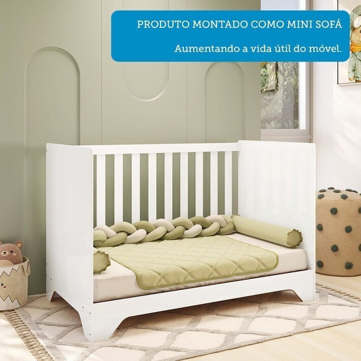 Encontraproduto.com.br - Quarto de Bebê Guarda-roupa com Janelas e Berço Minicama 100% Mdf Liam Espresso Móveis Branco Brilho