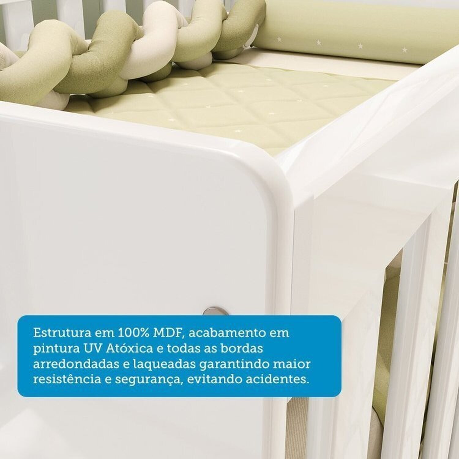 Encontraproduto.com.br - Quarto de Bebê Guarda-roupa com Janelas e Berço Minicama 100% Mdf Liam Espresso Móveis Branco Brilho