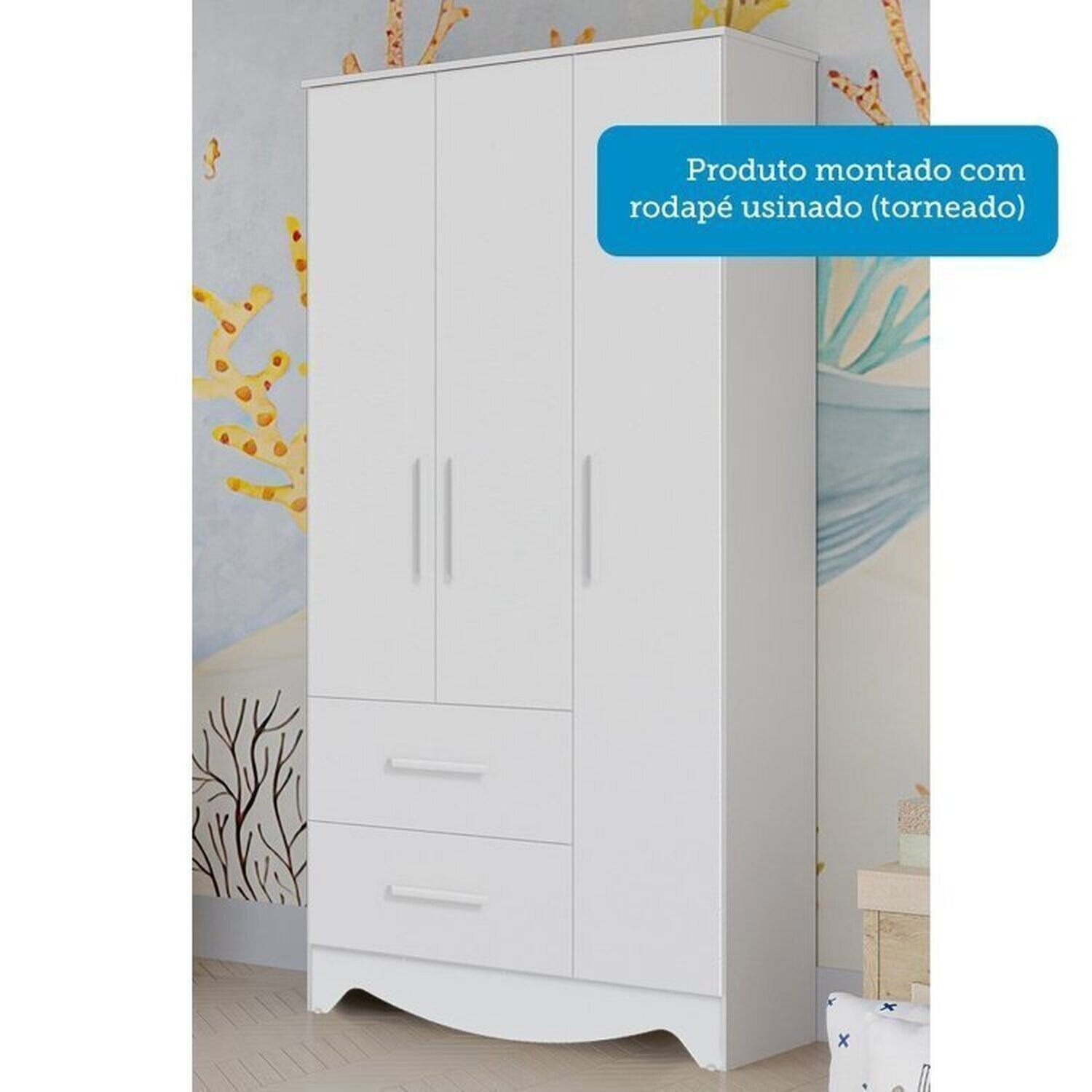 Encontraproduto.com.br - Quarto de Bebê com Guarda-roupa e Berço Minicama 100% Mdf Liam Espresso Móveis Branco Brilho
