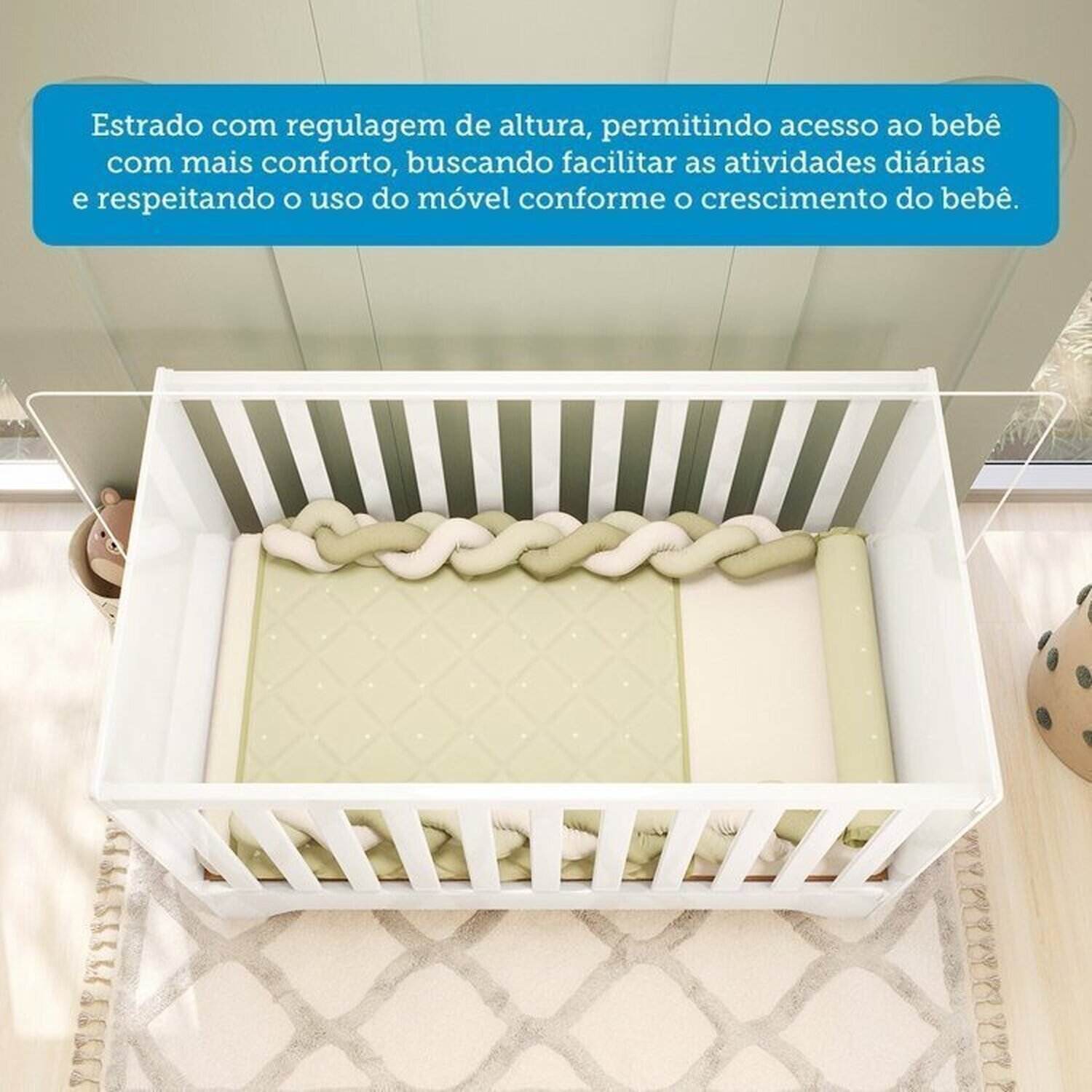 Encontraproduto.com.br - Quarto de Bebê com Guarda-roupa e Berço Minicama 100% Mdf Liam Espresso Móveis Branco Brilho