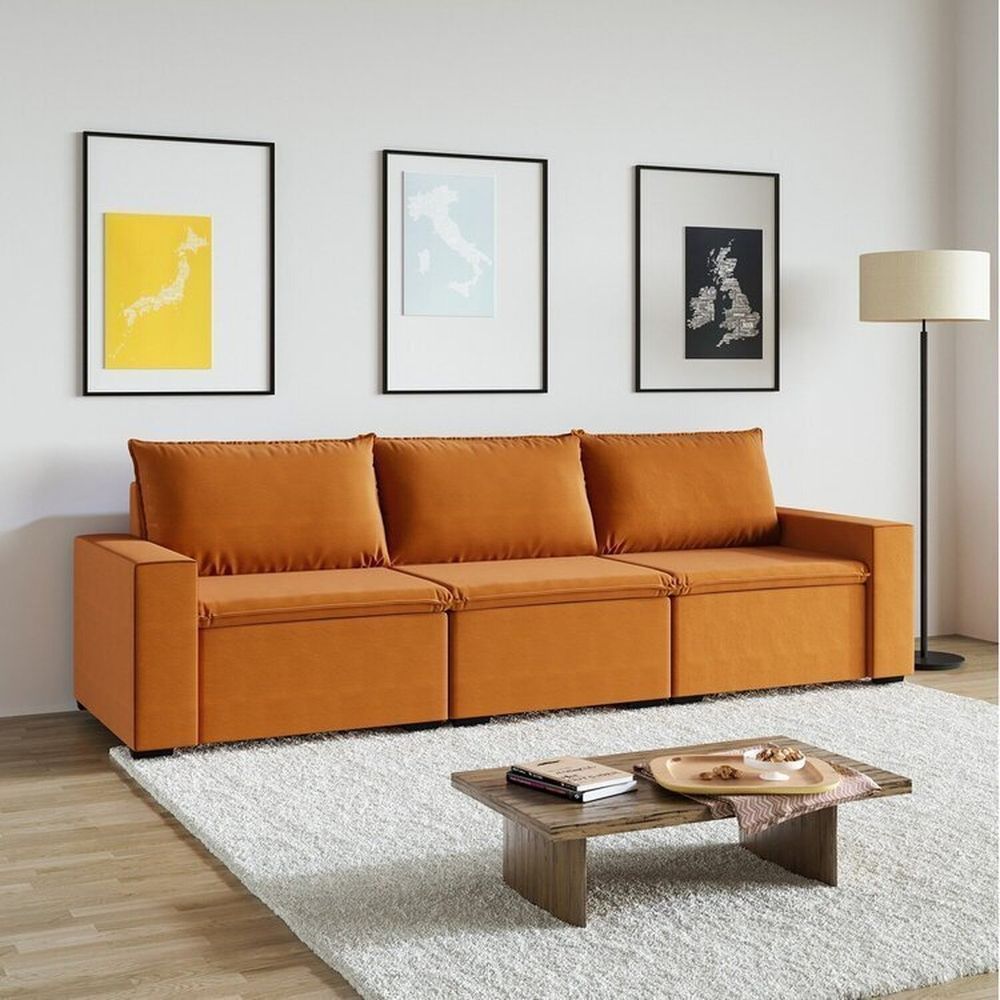Encontraproduto.com.br - Sofá Modular 1 Módulo Direito 1 Módulo Central 1 Módulo Esquerdo Zen Cabecasa Madeiramadeira Mostarda