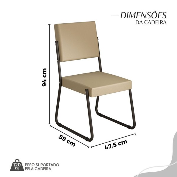 Encontraproduto.com.br - Conjunto Sala De Jantar Mesa 160x90cm Base Pérola Tampo Mdf Laca Com Vidro Napoli Creme - Preto