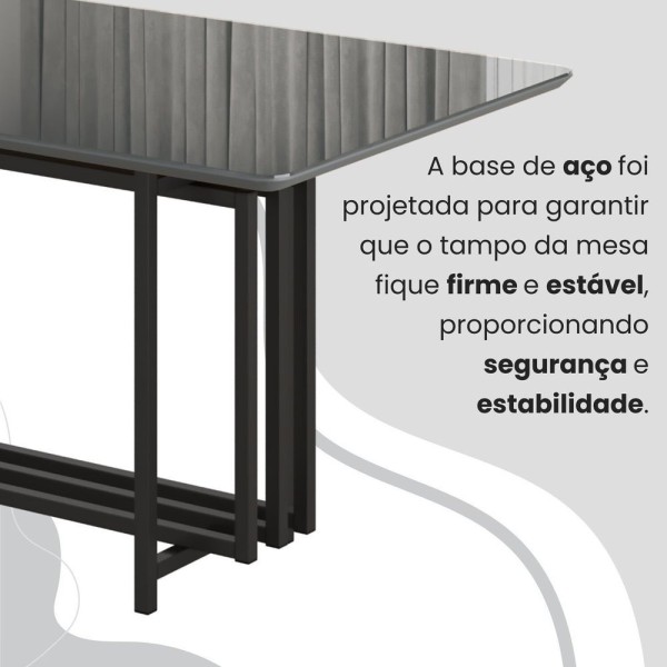Encontraproduto.com.br - Conjunto Sala De Jantar Mesa 160x90cm Base Pérola Tampo Mdf Laca Com Vidro Napoli Creme - Preto