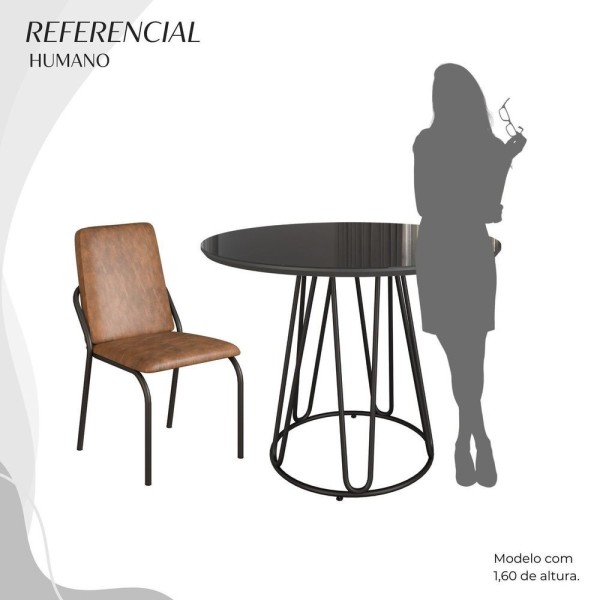 Encontraproduto.com.br - Conjunto Sala De Jantar Mesa Redonda 100cm Base Omega Tampo Mdf Laca Com Vidro Malibu Marrom - Preto