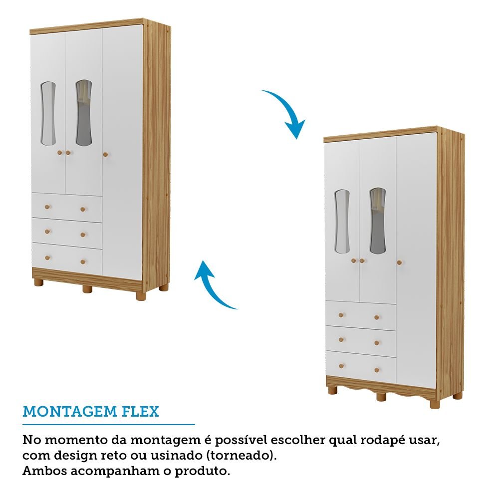 Encontraproduto.com.br - Quarto de Bebê Completo Guarda-roupa Cômoda com Janelas e Berço 100% Mdf Aurora Espresso Móveis Branco Brilho/Amêndoa