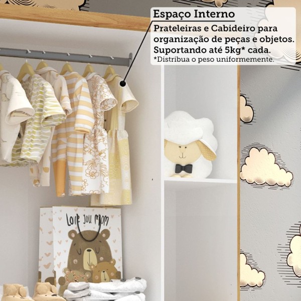 Encontraproduto.com.br - Quarto de Bebê Guarda-roupa 3 Portas com Janelas e Berço Minicama 100% Mdf Aurora Espresso Móveis Branco Brilho/Amêndoa