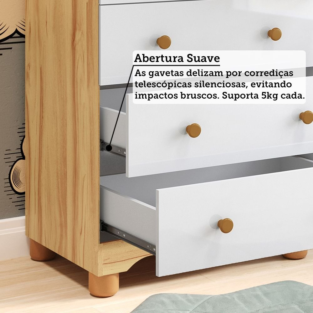 Encontraproduto.com.br - Quarto Infantil com Guarda-Roupa 3 Portas e Cômoda com Janelas 100% MDF Lana Espresso Móveis Branco Brilho/Amêndoa