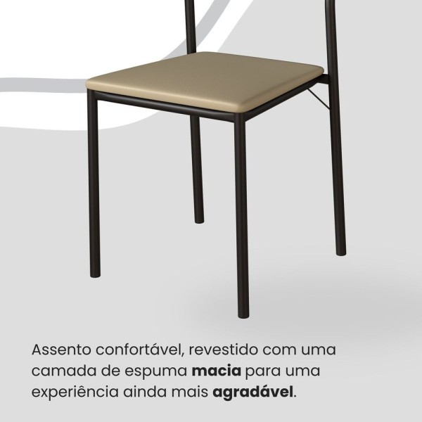 Encontraproduto.com.br - Conjunto Sala De Jantar Mesa 120x90cm Base Império Tampo Mdf Laca Com Vidro Florença Creme Preto