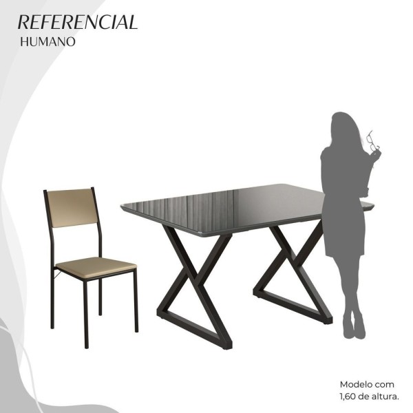 Encontraproduto.com.br - Conjunto Sala De Jantar Mesa 120x90cm Base Império Tampo Mdf Laca Com Vidro Florença Creme Preto