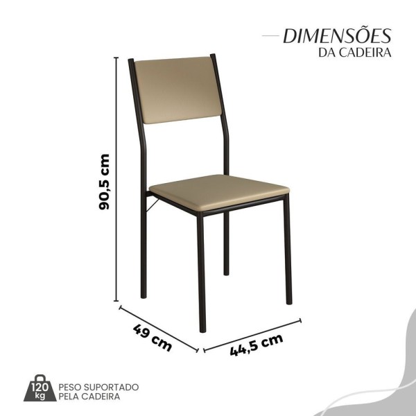 Encontraproduto.com.br - Conjunto Sala De Jantar Mesa 120x90cm Base Império Tampo Mdf Laca Com Vidro Florença Creme Preto