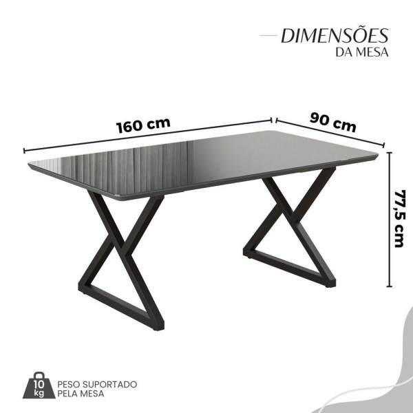 Encontraproduto.com.br - Conjunto Sala De Jantar Mesa 160x90cm Base Império Tampo Mdf Laca Com Vidro Florença Marrom Preto