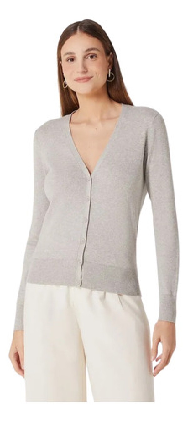 Cardigan Básico Feminino Em Tricô Com Decote V - Laranja