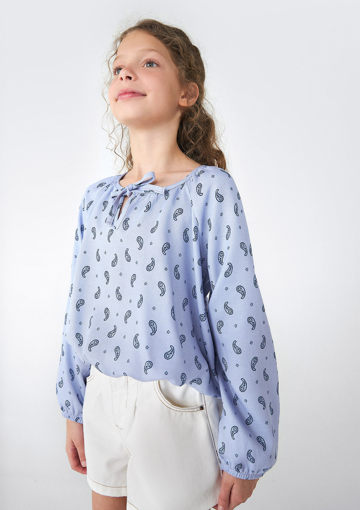 Blusa Infantil Menina Balonê Estampada Em Viscose - Roxo