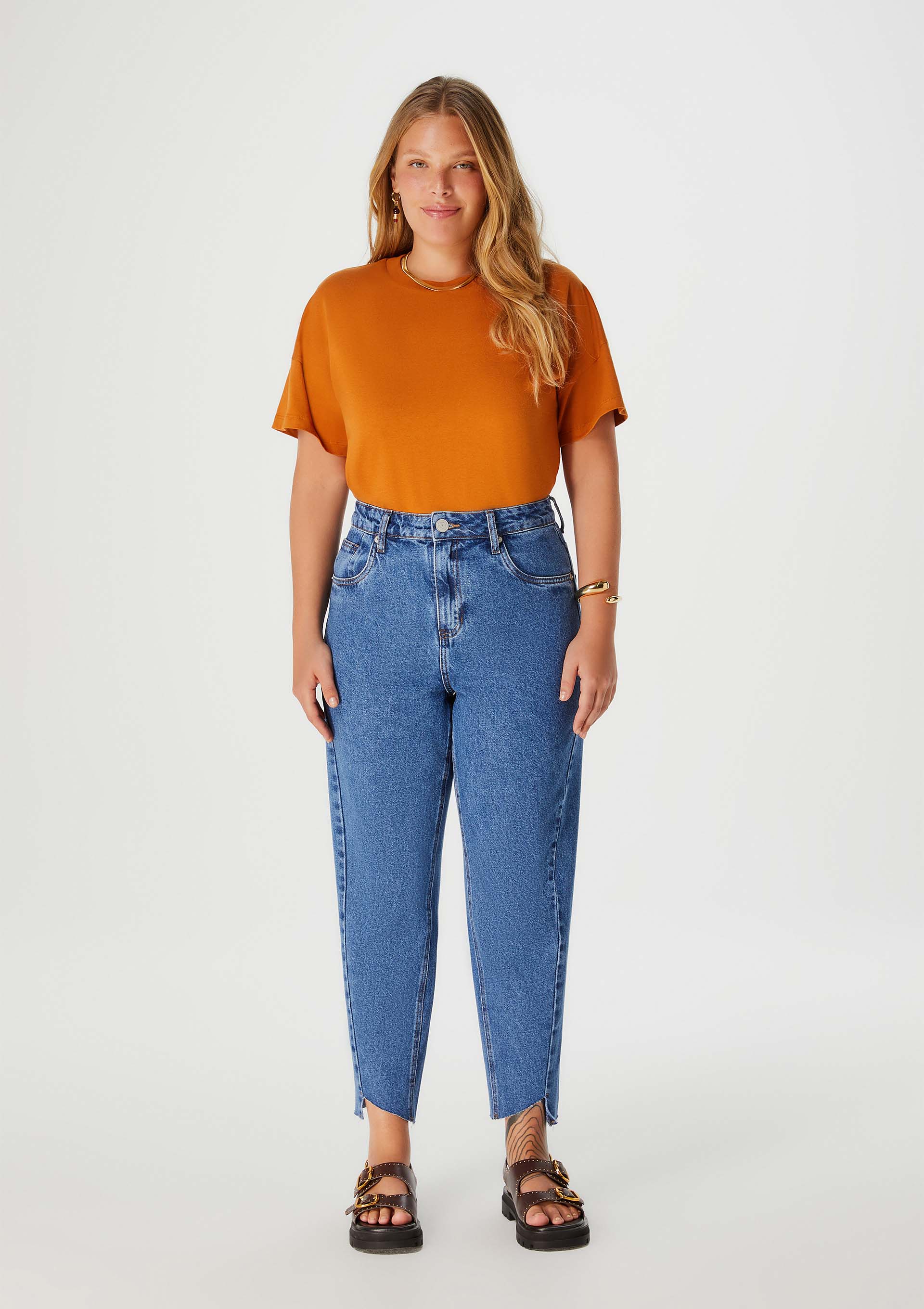 Calça Jeans Feminina Mom Cintura Alta - Azul