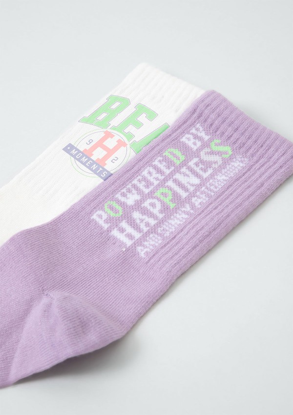Encontraproduto.com.br - Kit Com 2 Pares De Meia Infantil Menina Em Ribana Cano Alto - Multicolorido