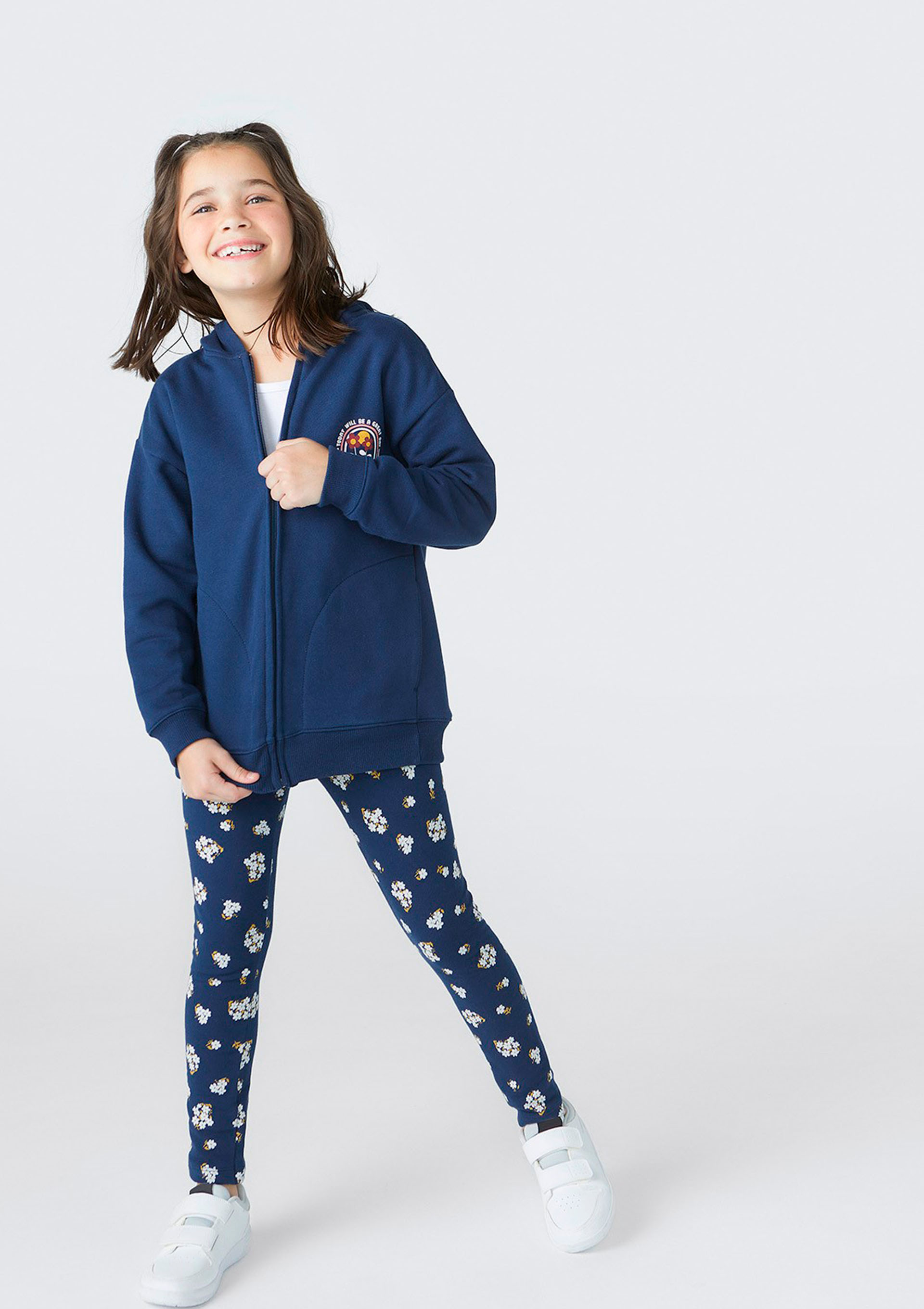 Conjunto Infantil Menina Estampado Em Moletom Peluciado - Azul