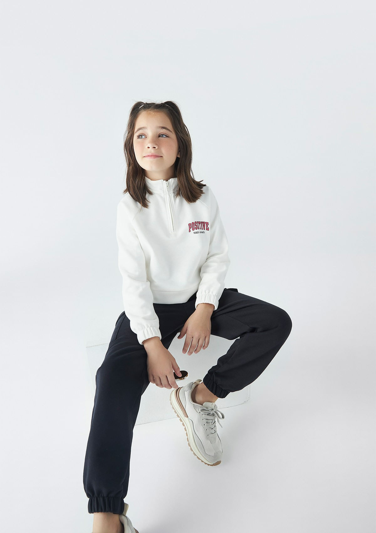 Conjunto Infantil Menina Gola Alta Em Moletom Peluciado - Off White
