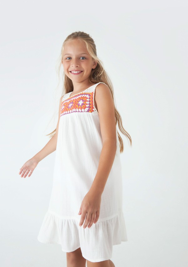 Vestido Midi Infantil Com Babados Em Tecido - Off White