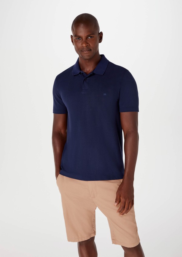 Camisa Polo Masculina Slim Em Piquet - Azul