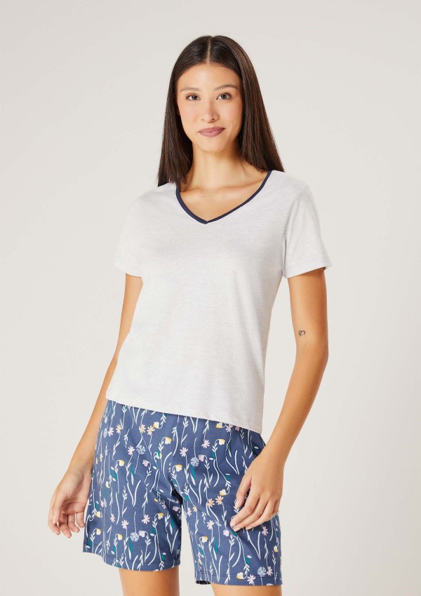 Encontraproduto.com.br - Pijama Curto Feminino Amplo Decote V - Cinza