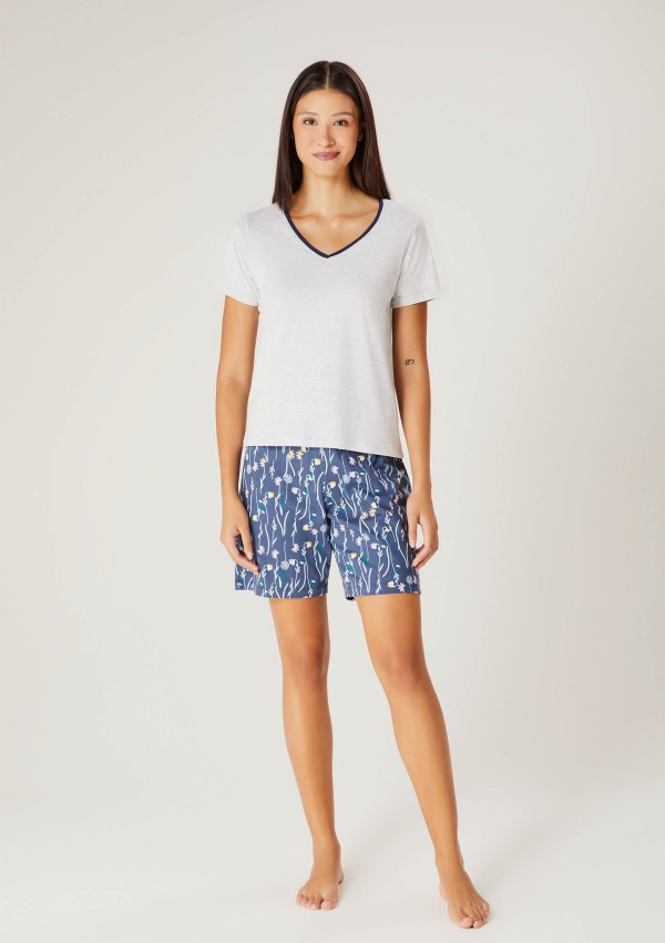 Encontraproduto.com.br - Pijama Curto Feminino Amplo Decote V - Cinza