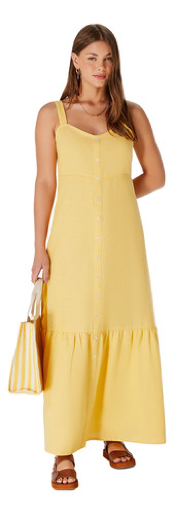 Encontraproduto.com.br - Vestido Longo Decote V Com Botões - Off White
