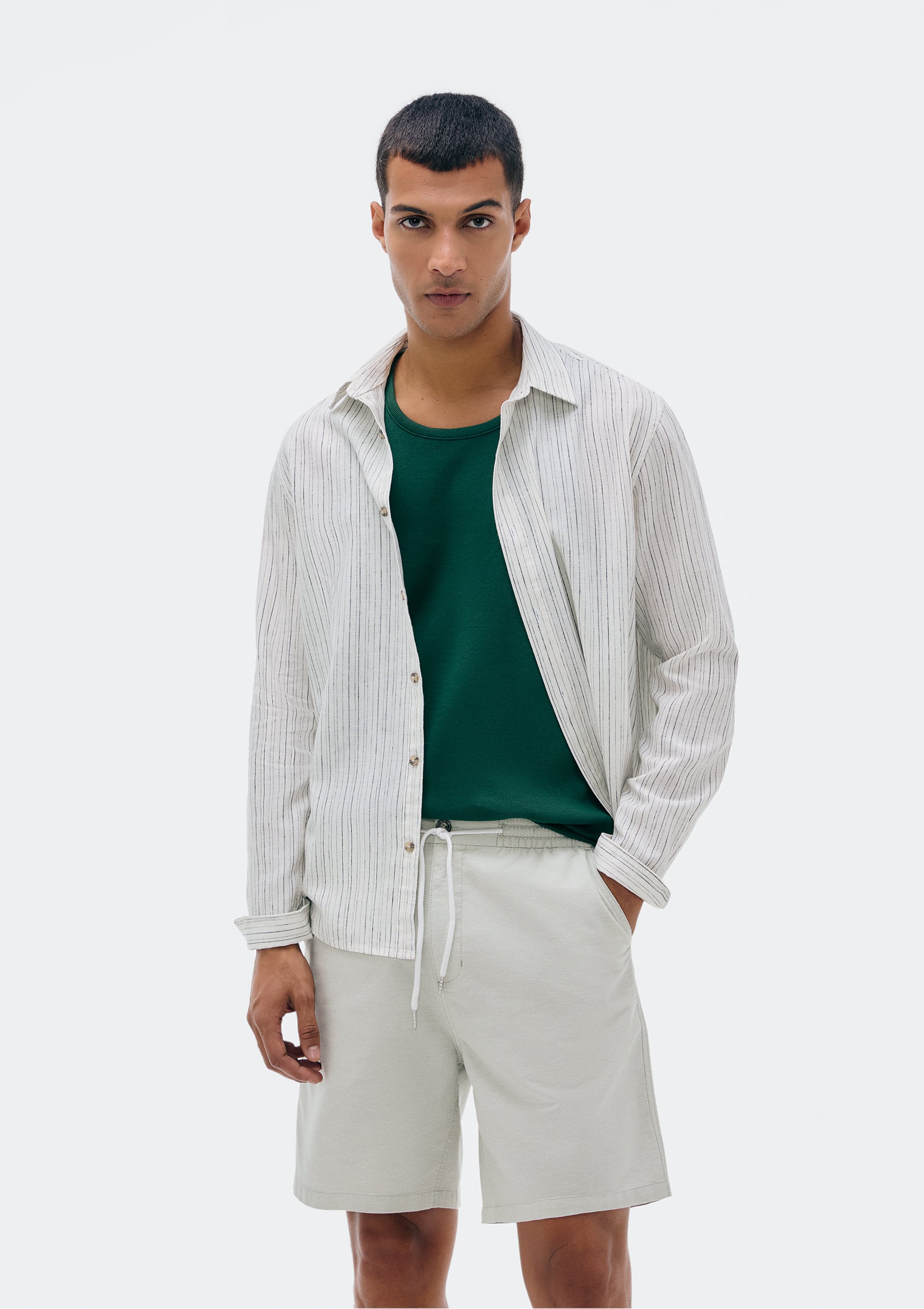 Encontraproduto.com.br - Bermuda Masculina Reta Fio Tinto - Cinza