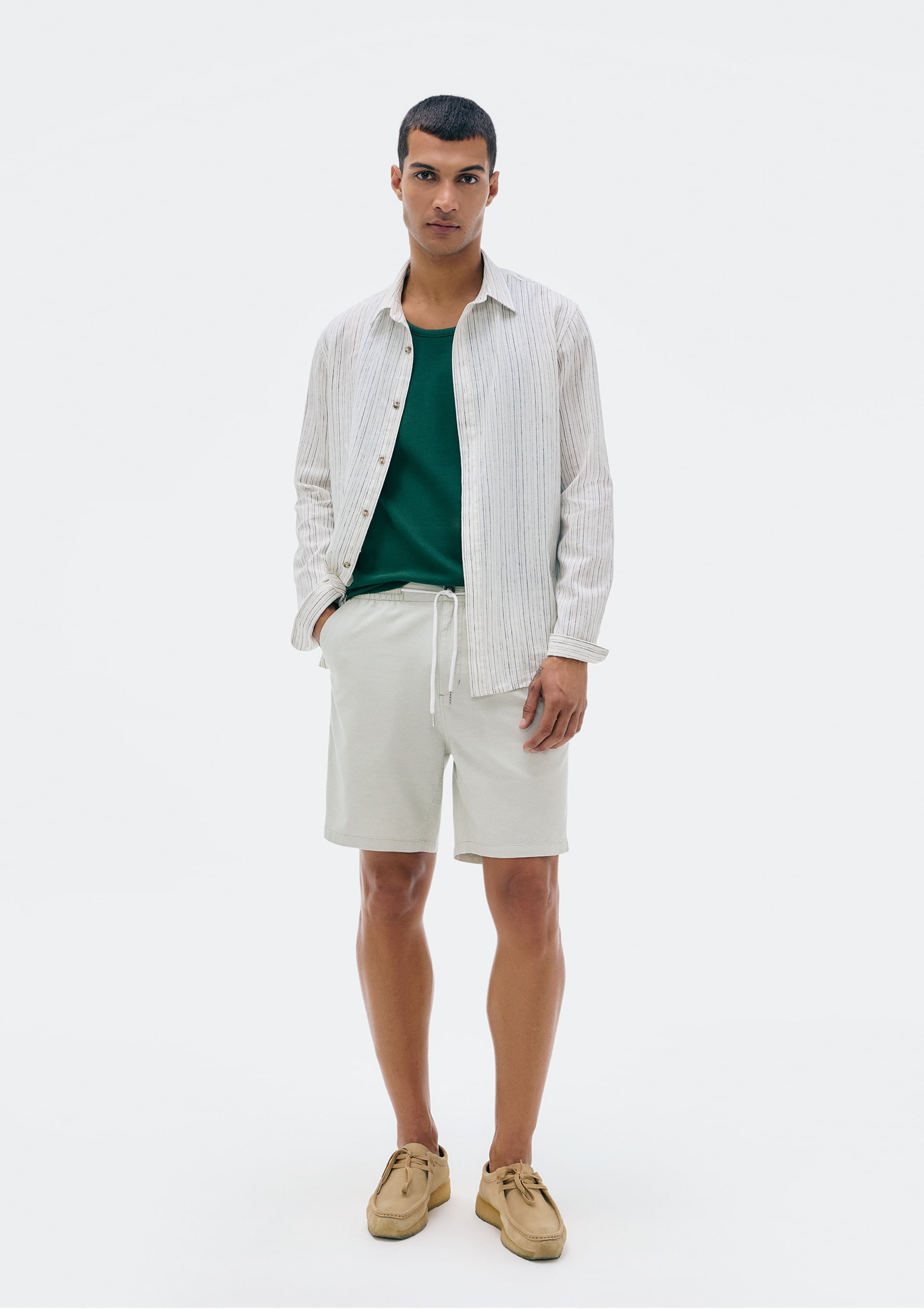 Encontraproduto.com.br - Bermuda Masculina Reta Fio Tinto - Cinza