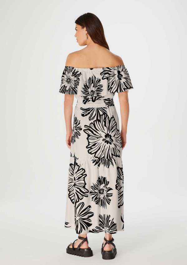 Encontraproduto.com.br - Saia Midi Floral Com Recortes - Off White