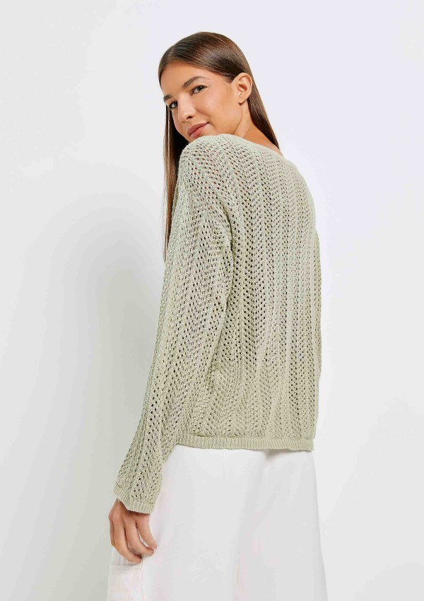 Encontraproduto.com.br - Blusão Feminino Em Tricô Texturizado - Verde