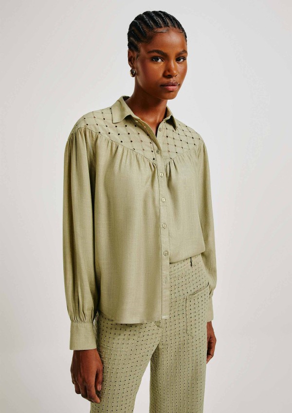 Camisa Feminina Manga Longa Com Laise - Verde