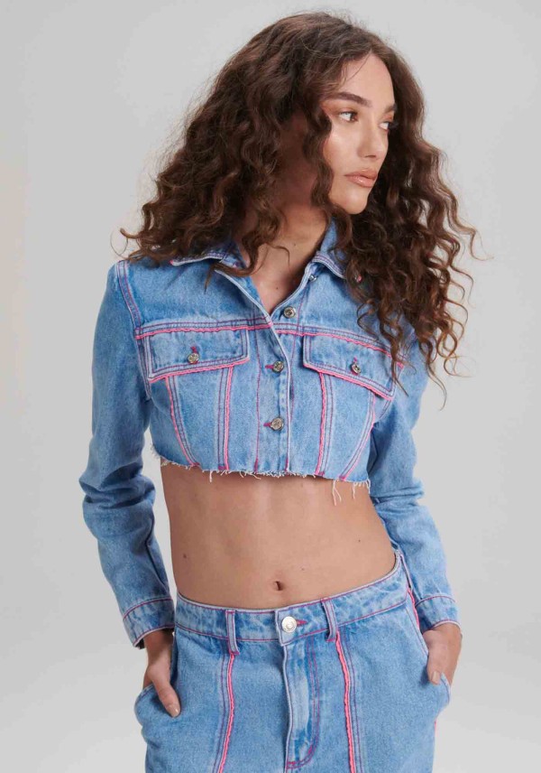 Encontraproduto.com.br - Jaqueta Jeans Trucker Cropped
