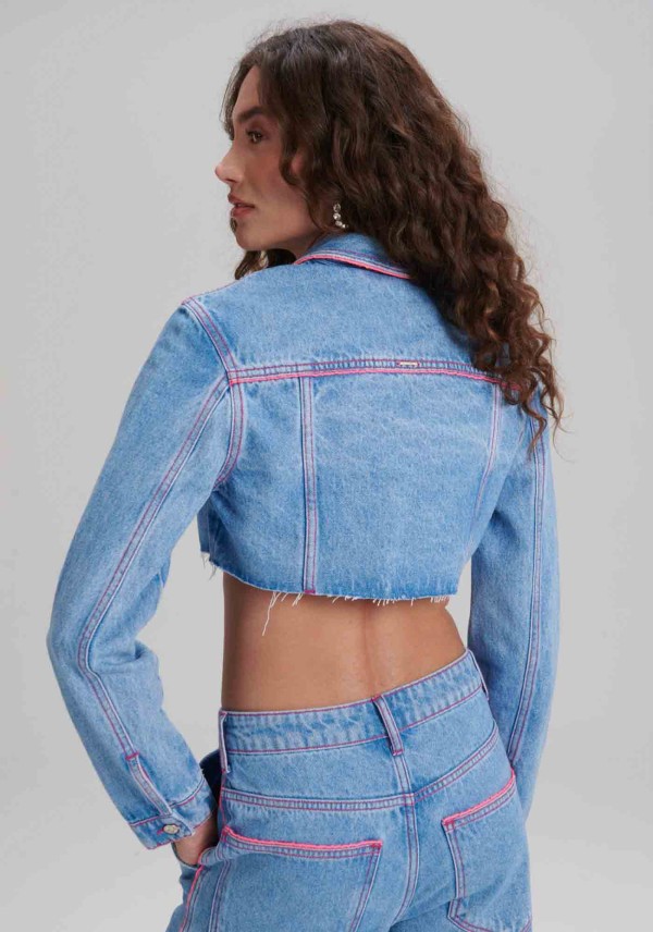 Encontraproduto.com.br - Jaqueta Jeans Trucker Cropped