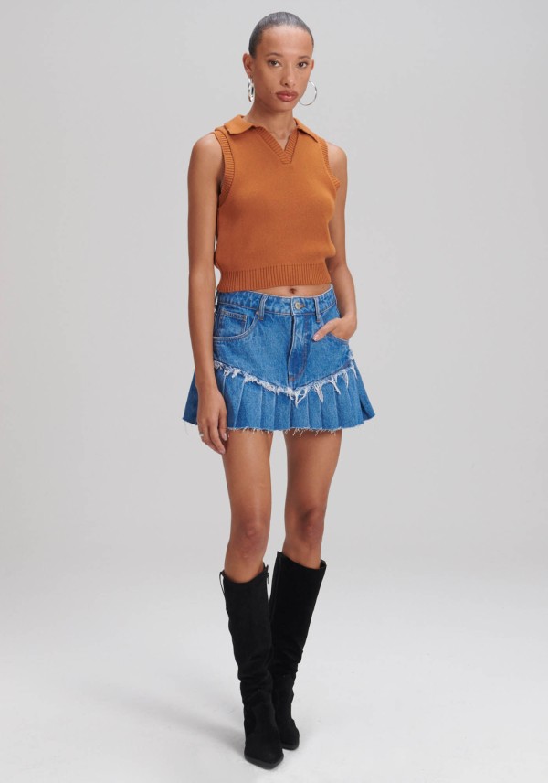 Encontraproduto.com.br - Colete Tricot Gola Polo Cropped