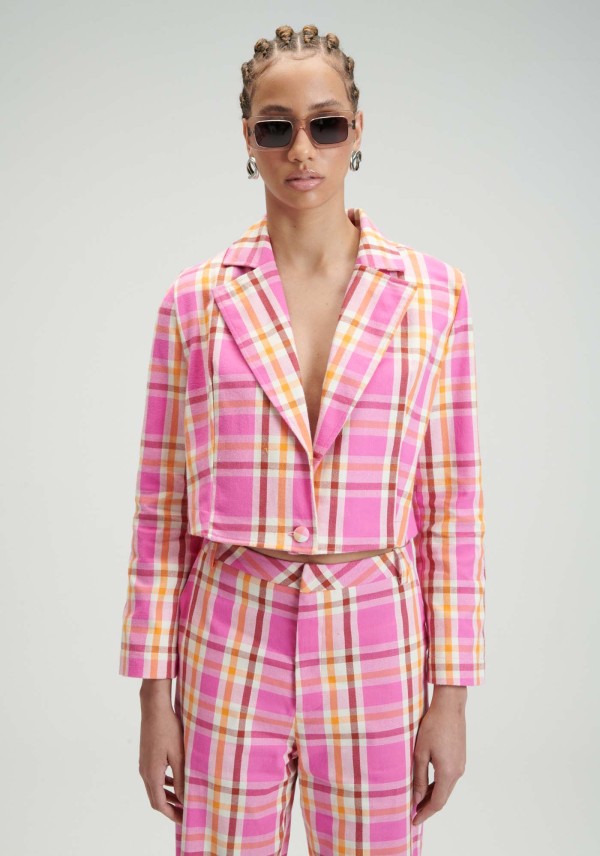 Blazer Xadrez Alfaiataria Cropped