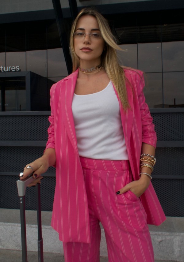 Encontraproduto.com.br - Blazer Alongado Risca de Giz