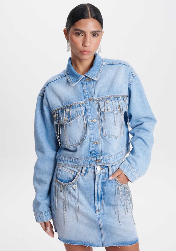 Encontraproduto.com.br - Jaqueta Trucker Jeans com Aplicações