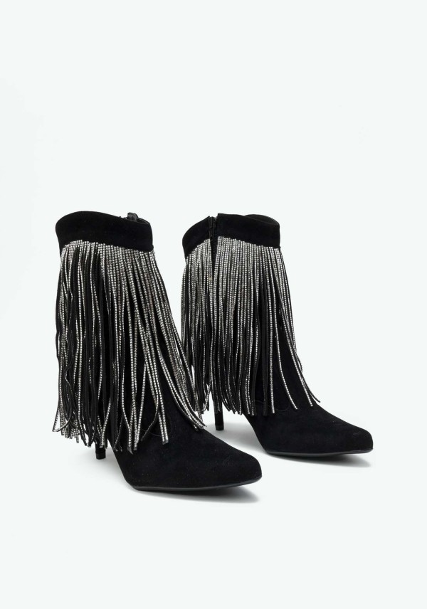 Encontraproduto.com.br - Bota Cano Curto Salto Fino Franjas