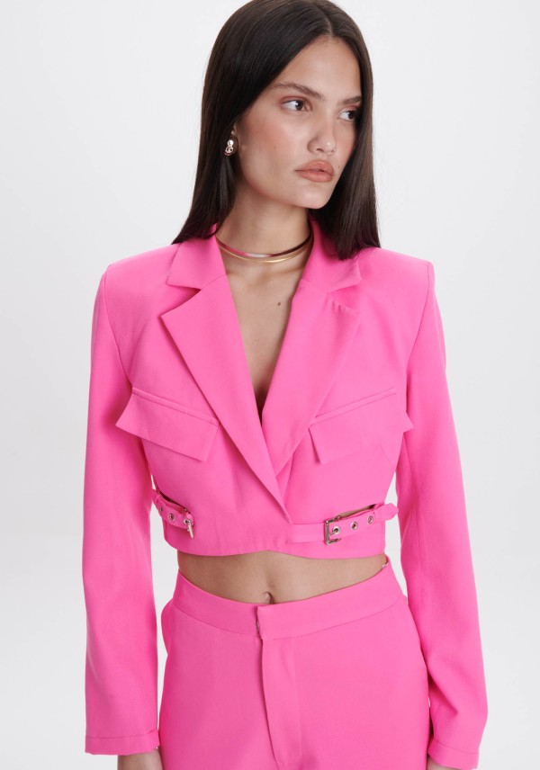 Encontraproduto.com.br - Blazer Cropped com Fivelas