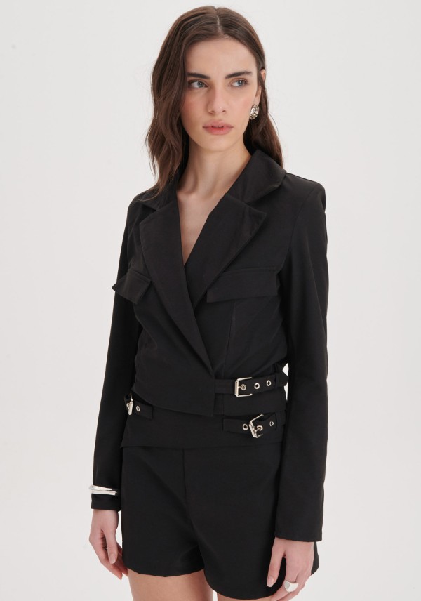Encontraproduto.com.br - Blazer Curto com Fivela