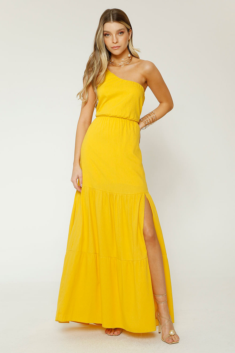 Vestido Longo Linho Amarelo