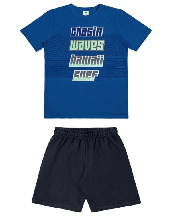 Encontraproduto.com.br - Conjunto Alenice Juvenil Verão Menino Estampa Ondas do Hawaii 10/14 -60419