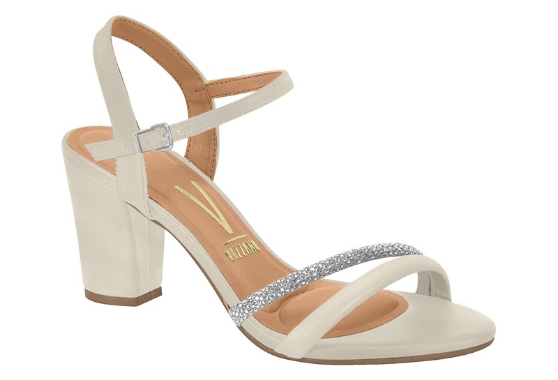Encontraproduto.com.br - Sandália Feminina Vizzano Salto Grosso com Tira de Strass Off White