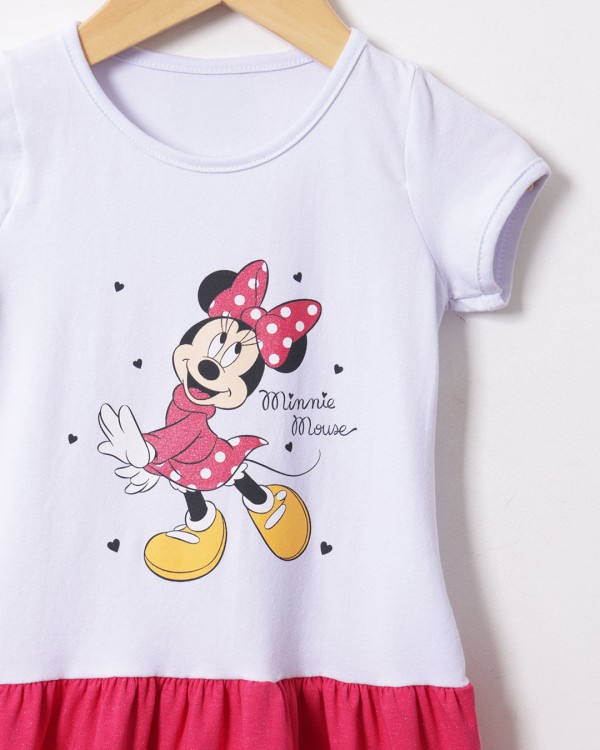 Encontraproduto.com.br - Vestido Bebê Estampa Minnie Disney Branco