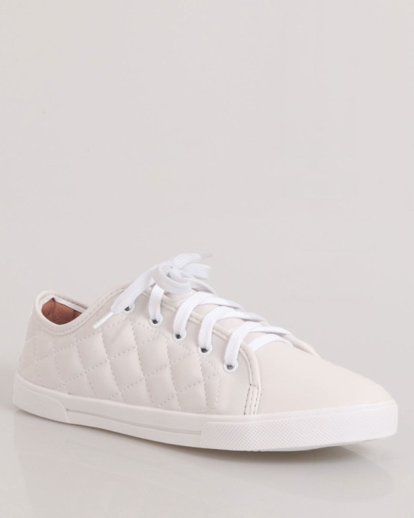 Encontraproduto.com.br - Tênis Feminino Casual Matelassê Com Cadarço Branco