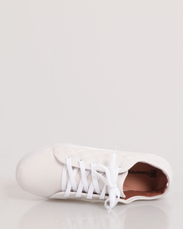 Encontraproduto.com.br - Tênis Feminino Casual Matelassê Com Cadarço Branco