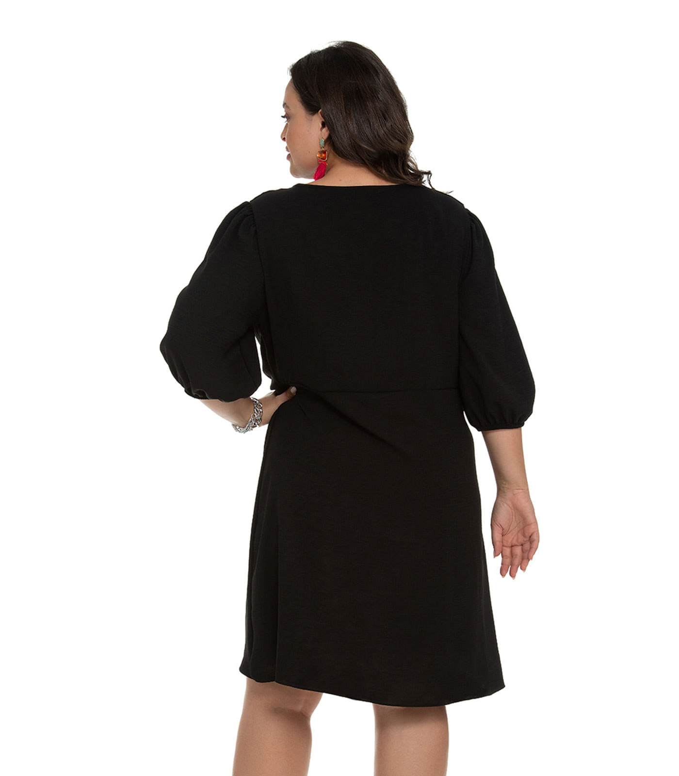 Encontraproduto.com.br - Vestido Mangas 3/4 Plus Size Secret Glam Preto