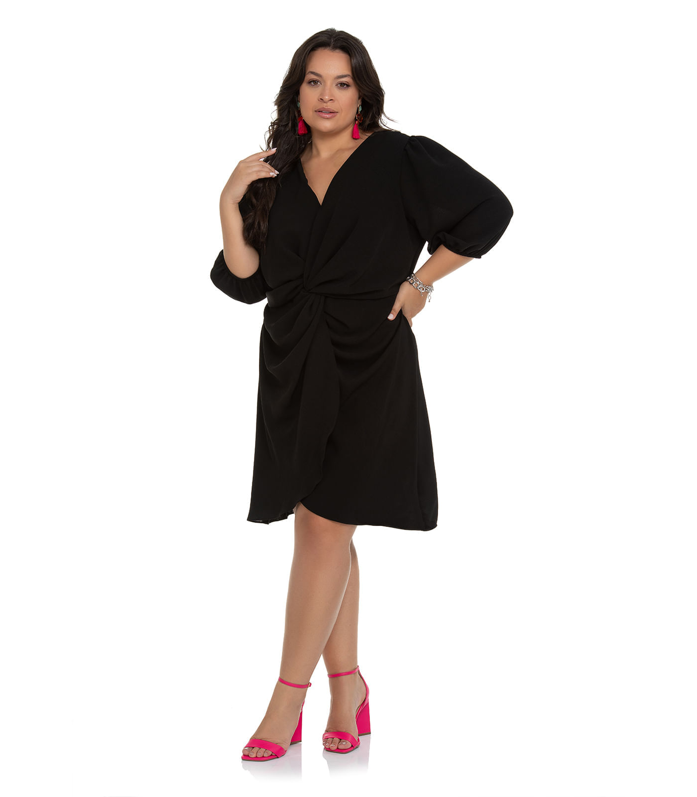 Encontraproduto.com.br - Vestido Mangas 3/4 Plus Size Secret Glam Preto