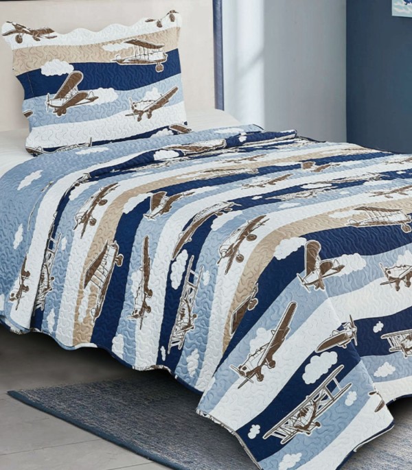 Jogo De Colcha Evolution Patchwork Solteiro Camesa Azul